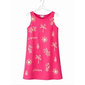 M. Mac Wearable Art Hot Pink Neon Yellow Tropical Casual Resort Wear Shift Dress